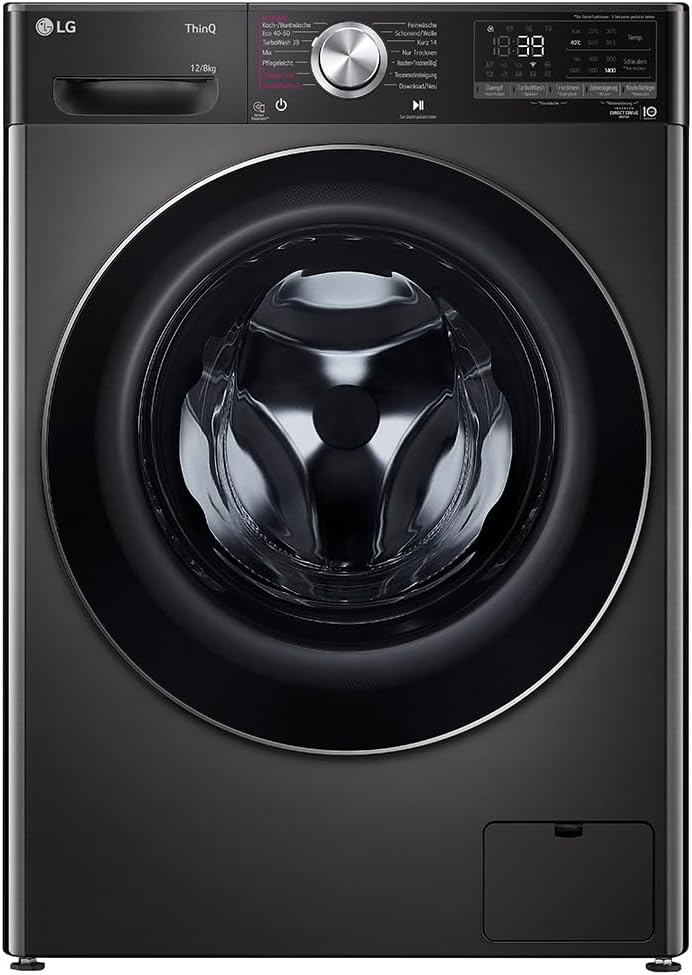 LG Waschtrockner, 60 x 61 x 85 cm, 8 kg, Schwarz, V9WD128H2B, Klasse A, 1360 U/min, AI Direct Drive, Nachlegefunktion